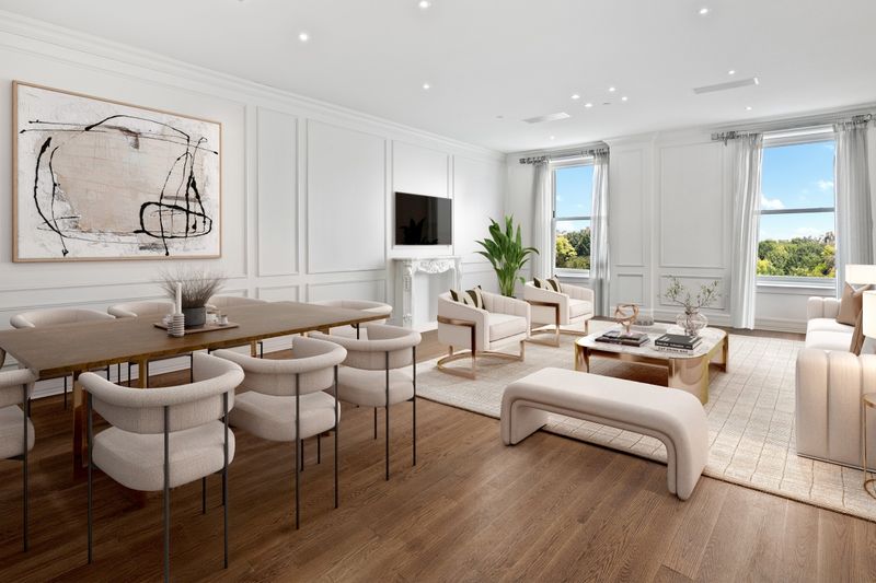 Living and dining room with Central Park views at 1 Central Park South 701, Central Park South