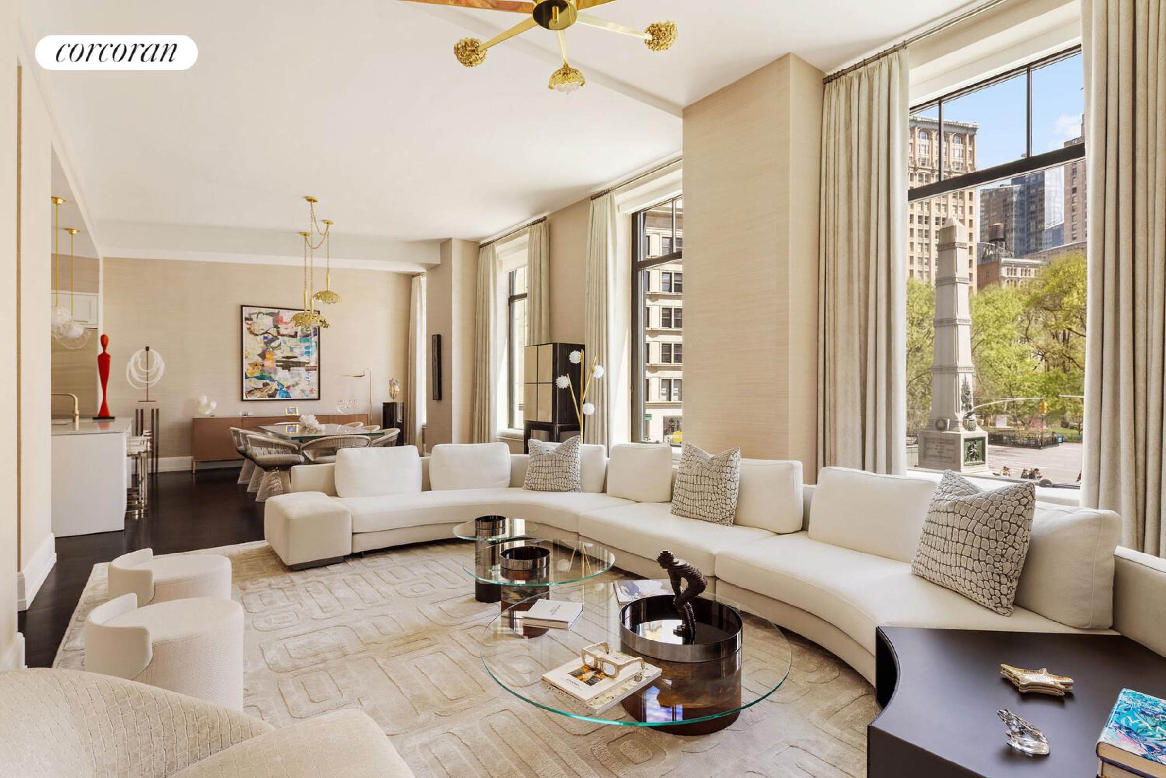 living room looking toward Madison Square Park at 10 Madison Square West 2F