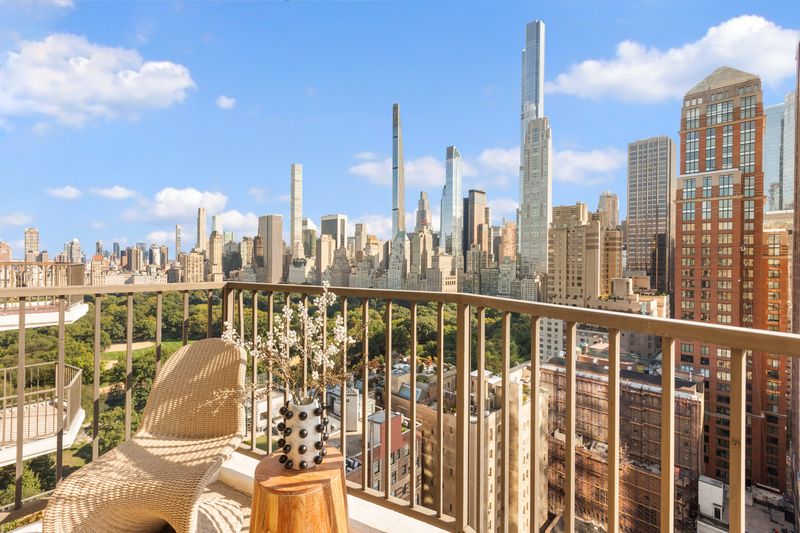 Private balcony overlooking Central Park and the Midtown skyline at 10 West 66th Street 29E, Lincoln Square