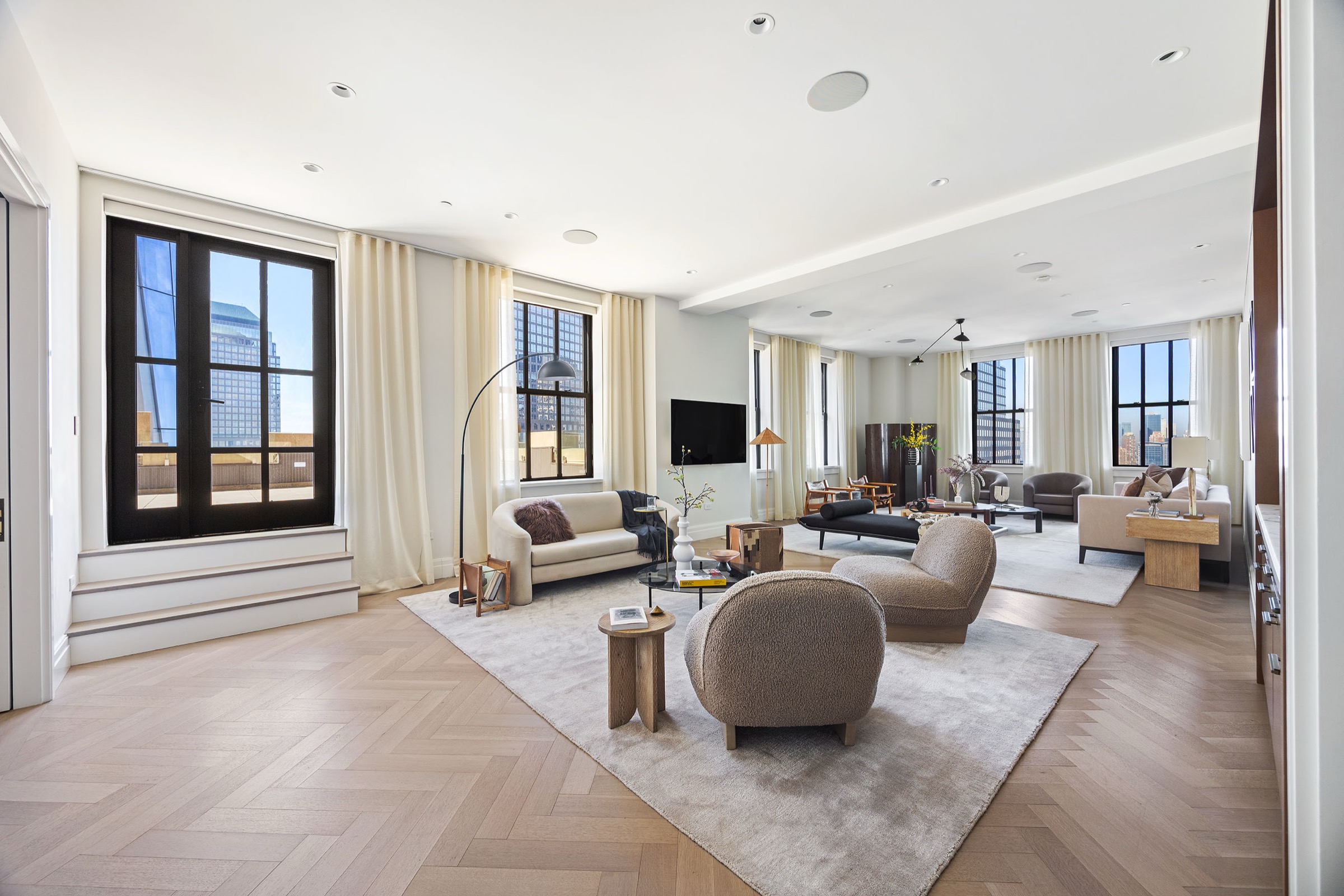 living room opening to the terrace at 100 Barclay Street 21AD
