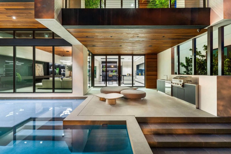 pool and summer kitchen at 1096 North Venetian Drive
