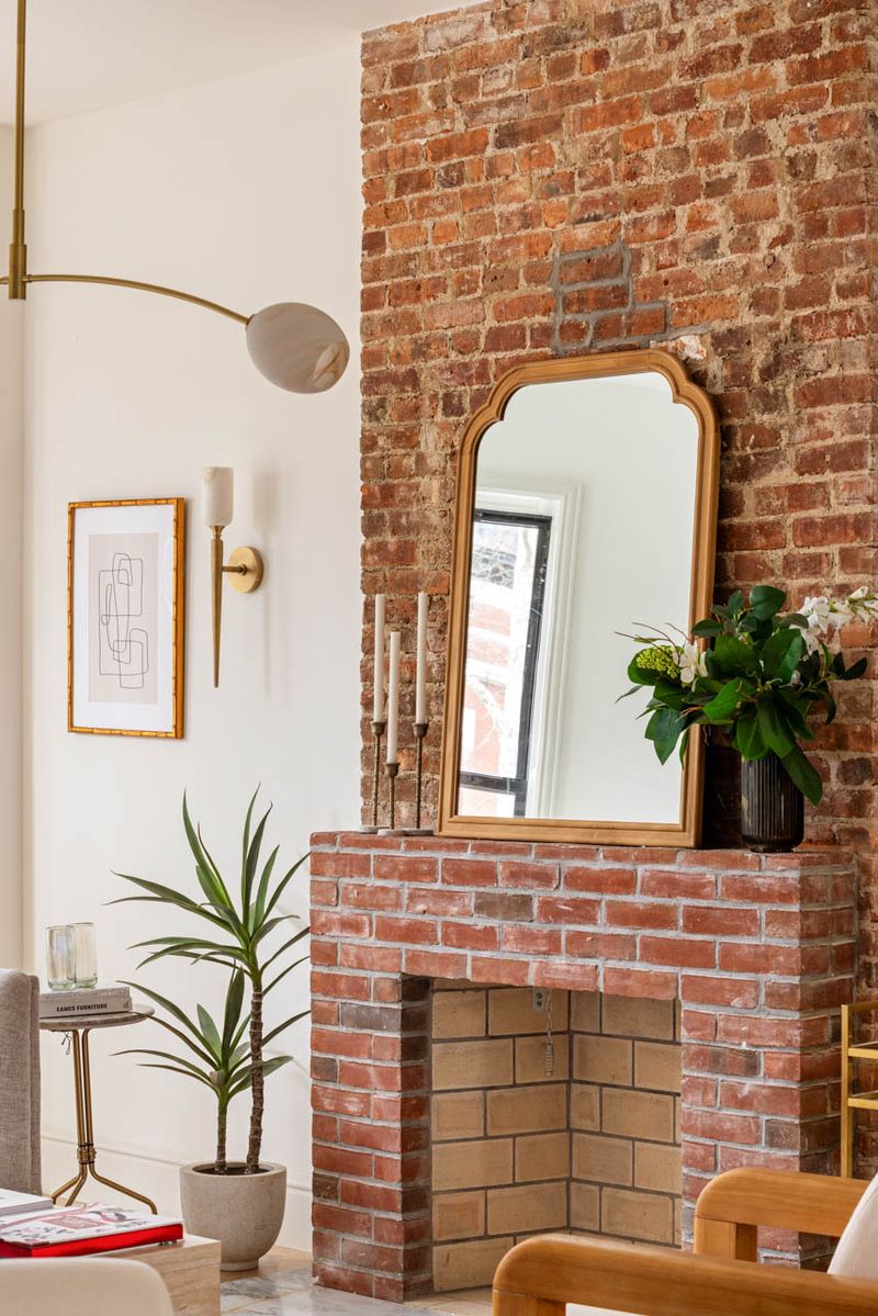 Brick fireplace detail at 1102 Prospect Place, Crown Heights — photo 9 of 9