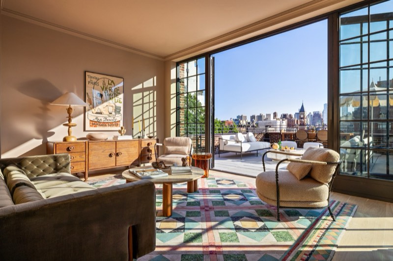 duplex penthouse living room at The Katharine