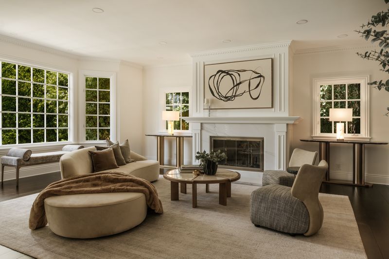 Living room with fireplace at 1228 Amalfi Drive, Pacific Palisades — photo 8 of 12