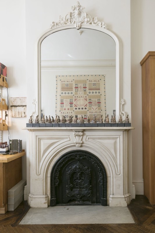 parlor fireplace and overmantel