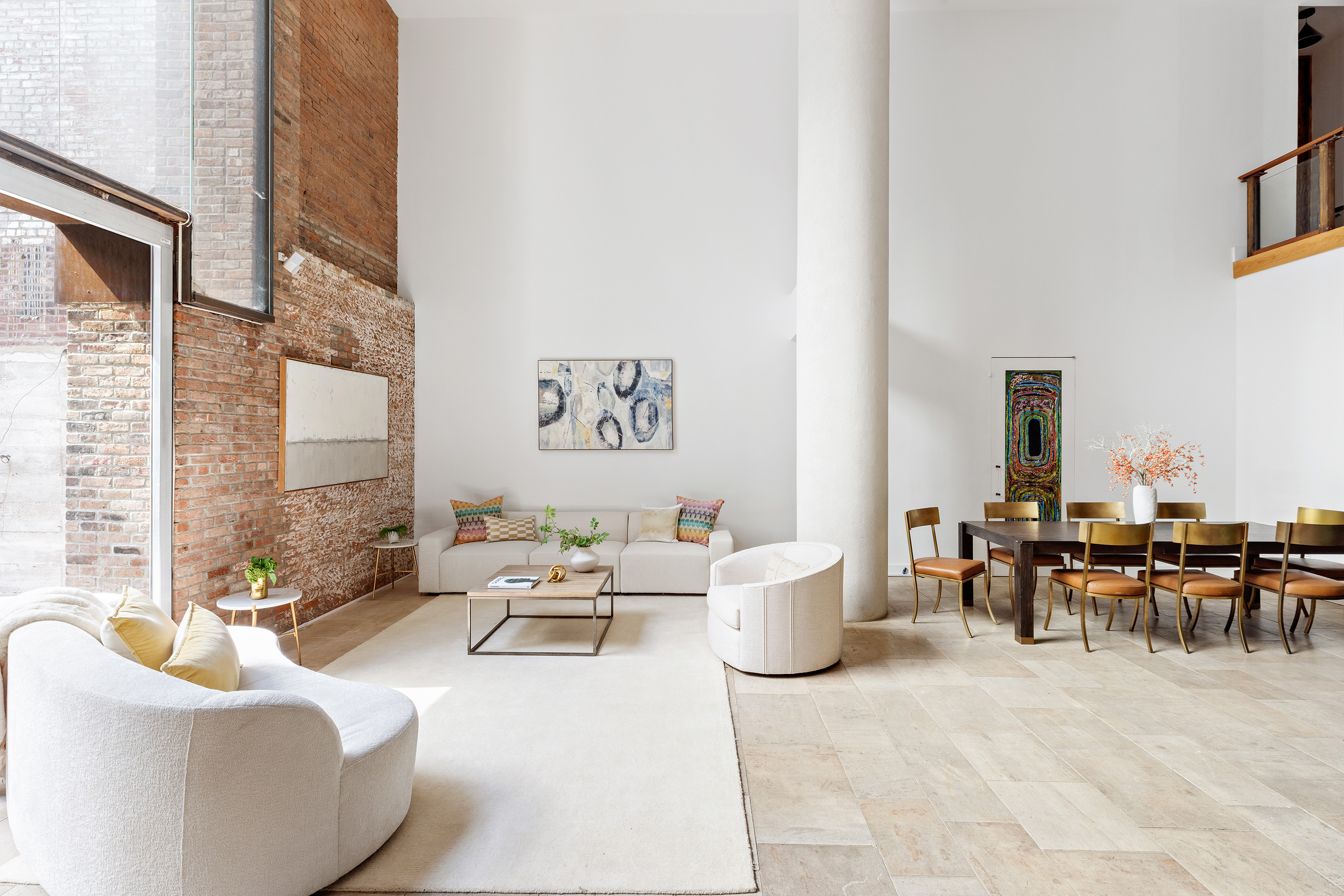 double-height living and dining at 16 Jay Street, Unit 1