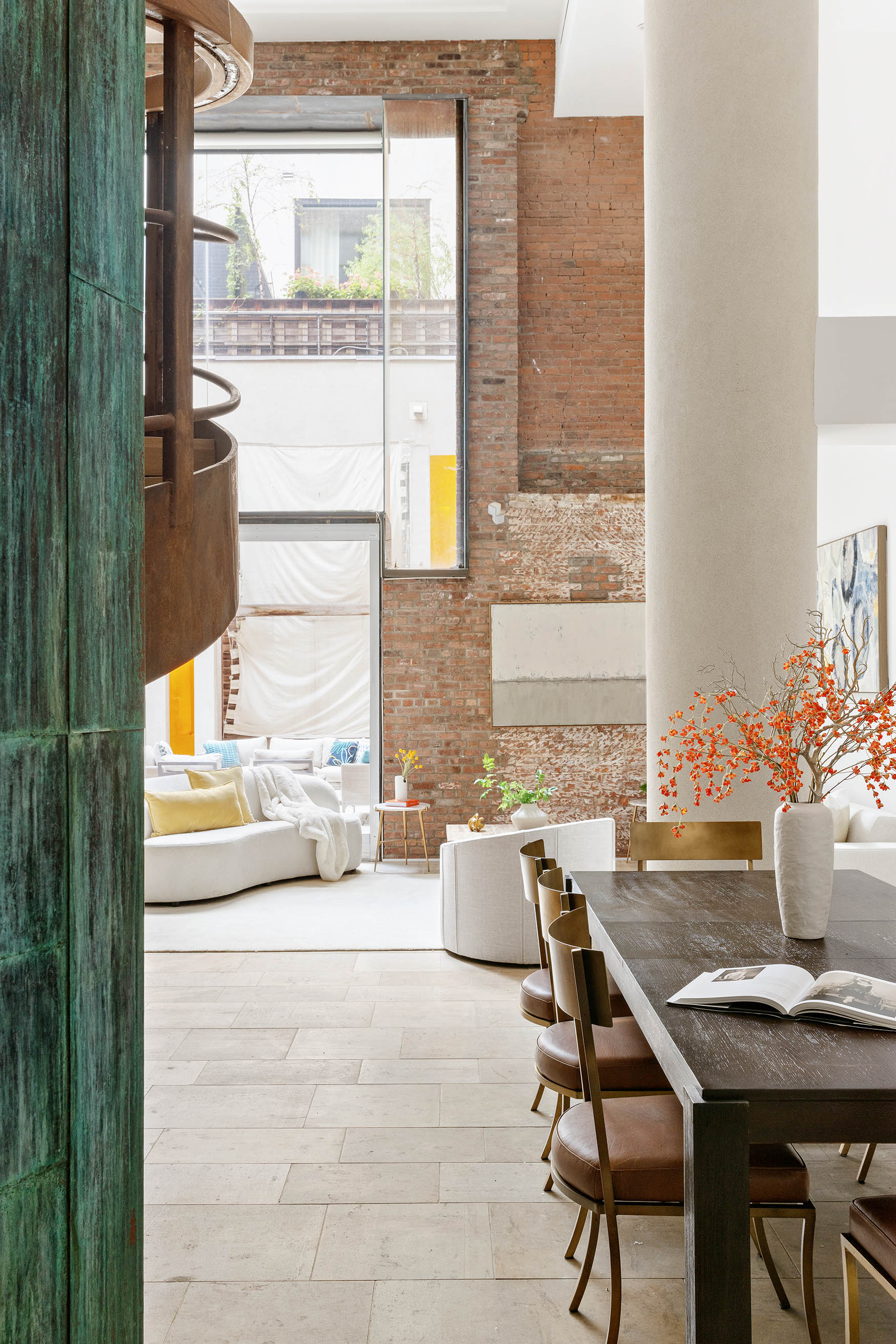 dining table and oxidized copper screen at 16 Jay Street, Unit 1