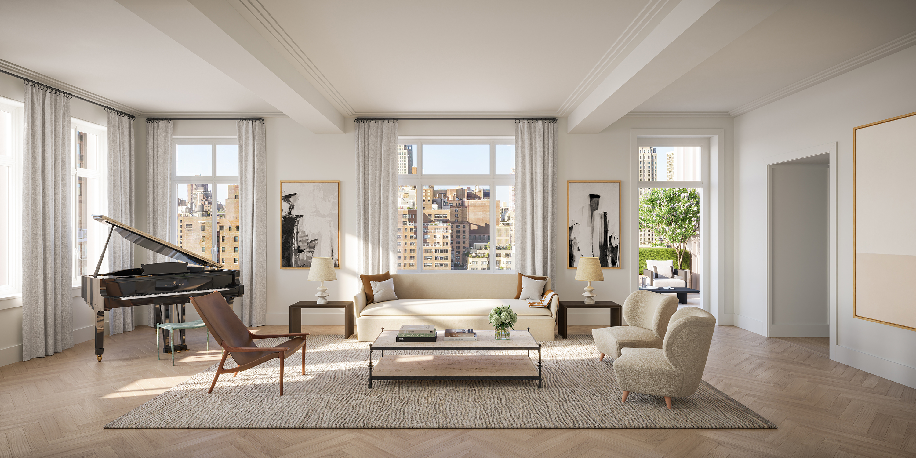 artist rendering of the great room at 200 East 75th Penthouse 2