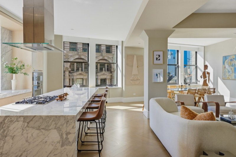 kitchen island toward living and dining