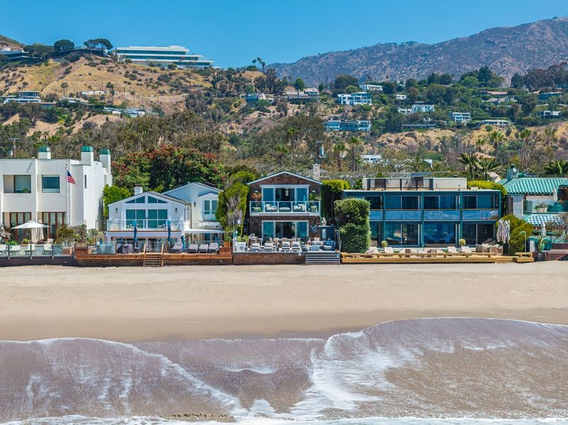 Aerial of the Malibu Road beach-house row at 23812 Malibu Road, Malibu — photo 4 of 8