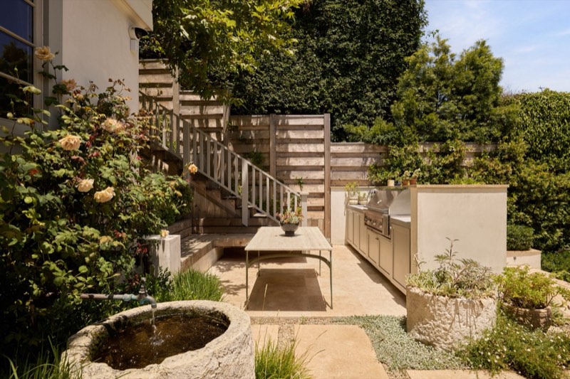 virtually staged outdoor kitchen and stair