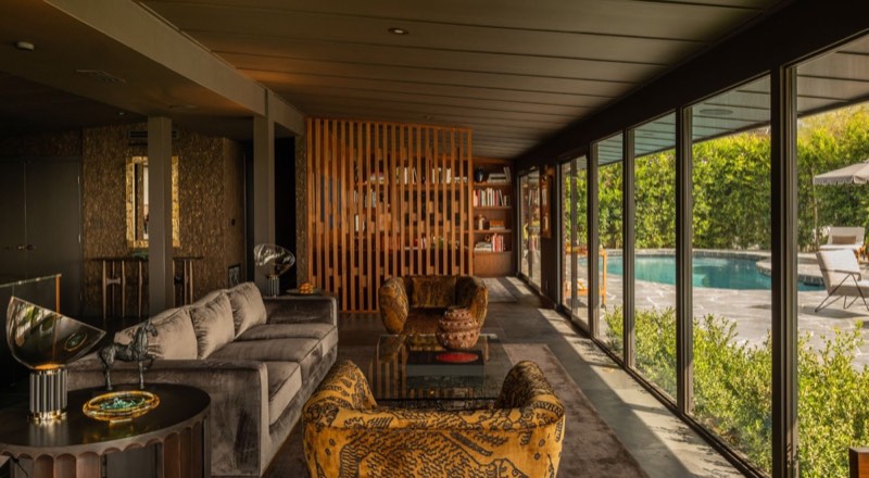 living to pool / walnut screen
