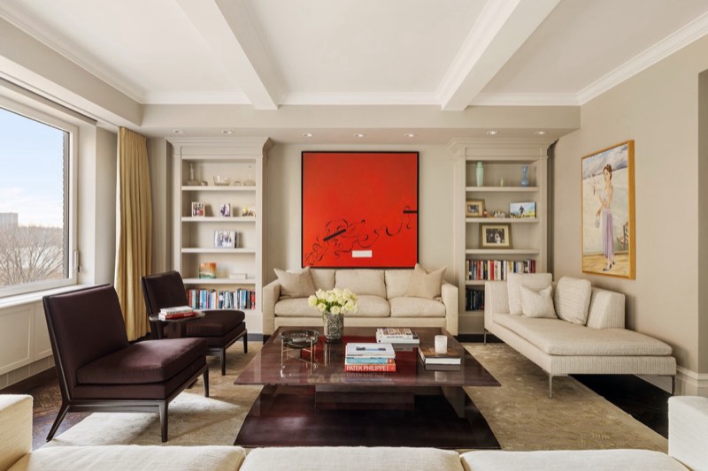 Living room with park and river views at 320 Riverside Drive 6AC Upper West Side