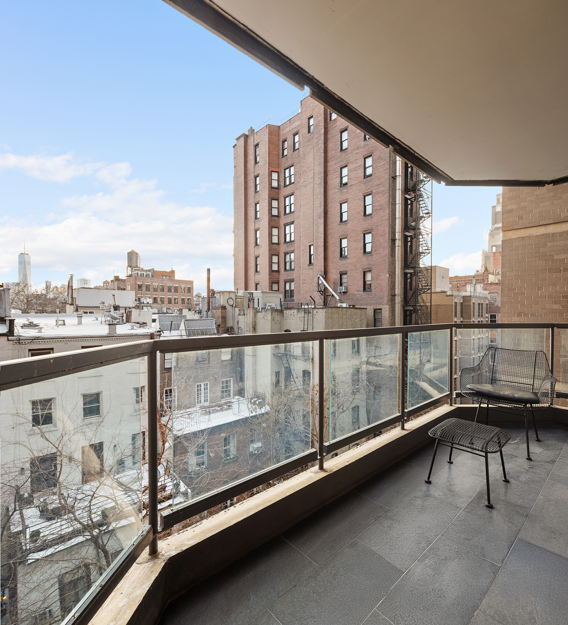J-line balcony, glass rail at 37 West 12th Street 7J