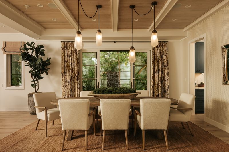 Dining room under a beamed wood ceiling at 371 20th Street, Santa Monica — photo 6 of 8