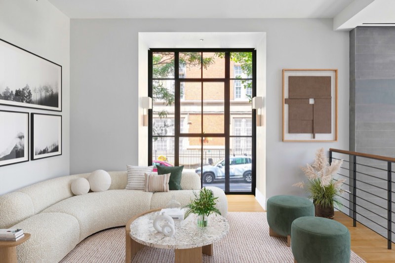 double-height glass wall toward garden at 435 Henry Street