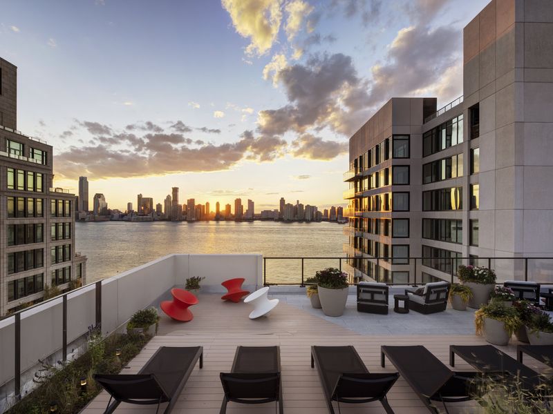 Rooftop terrace at sunset over the Hudson at 450 Washington Street 520, Tribeca — photo 5 of 7