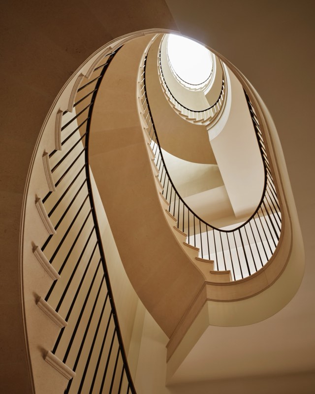 limestone staircase looking up at 48–50 West 69th Street