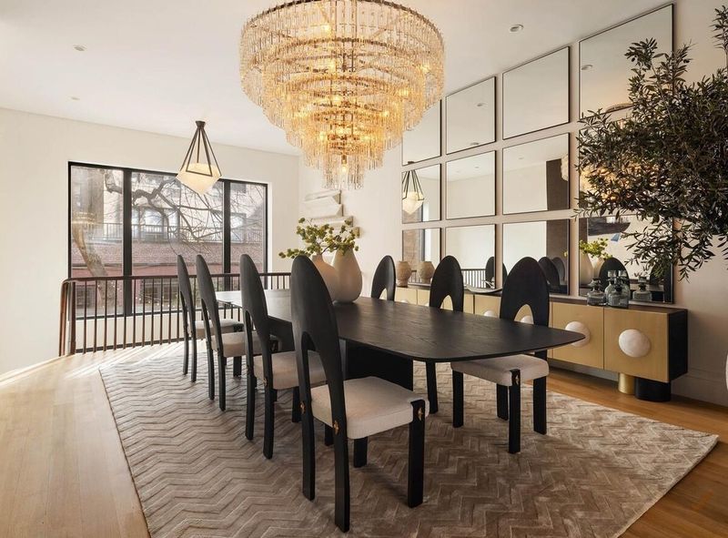 Rear dining room with chandelier at 53 West 71st Street, Upper West Side — photo 6 of 7