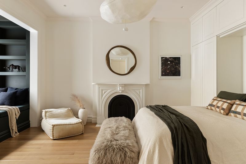 Bedroom with a marble fireplace at 59 Lefferts Place, Clinton Hill — photo 7 of 10