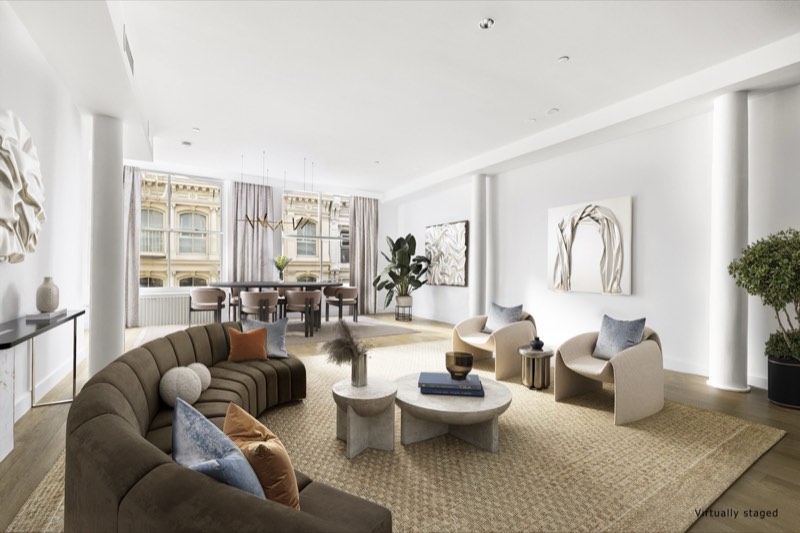 virtually staged living room at 63 Greene Street 5A