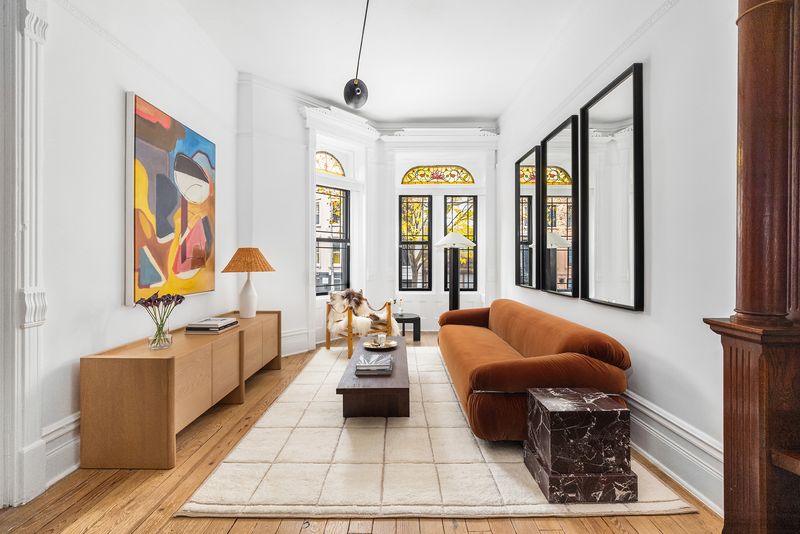 Parlor living room stained glass at 731 Putnam Avenue, Stuyvesant Heights