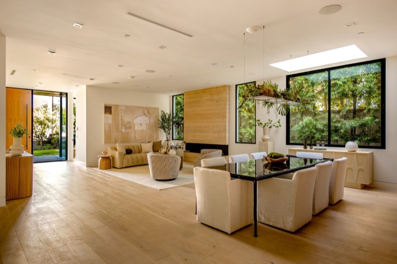 Living room with walls of glass at 734 18th Street, Santa Monica — photo 2 of 10