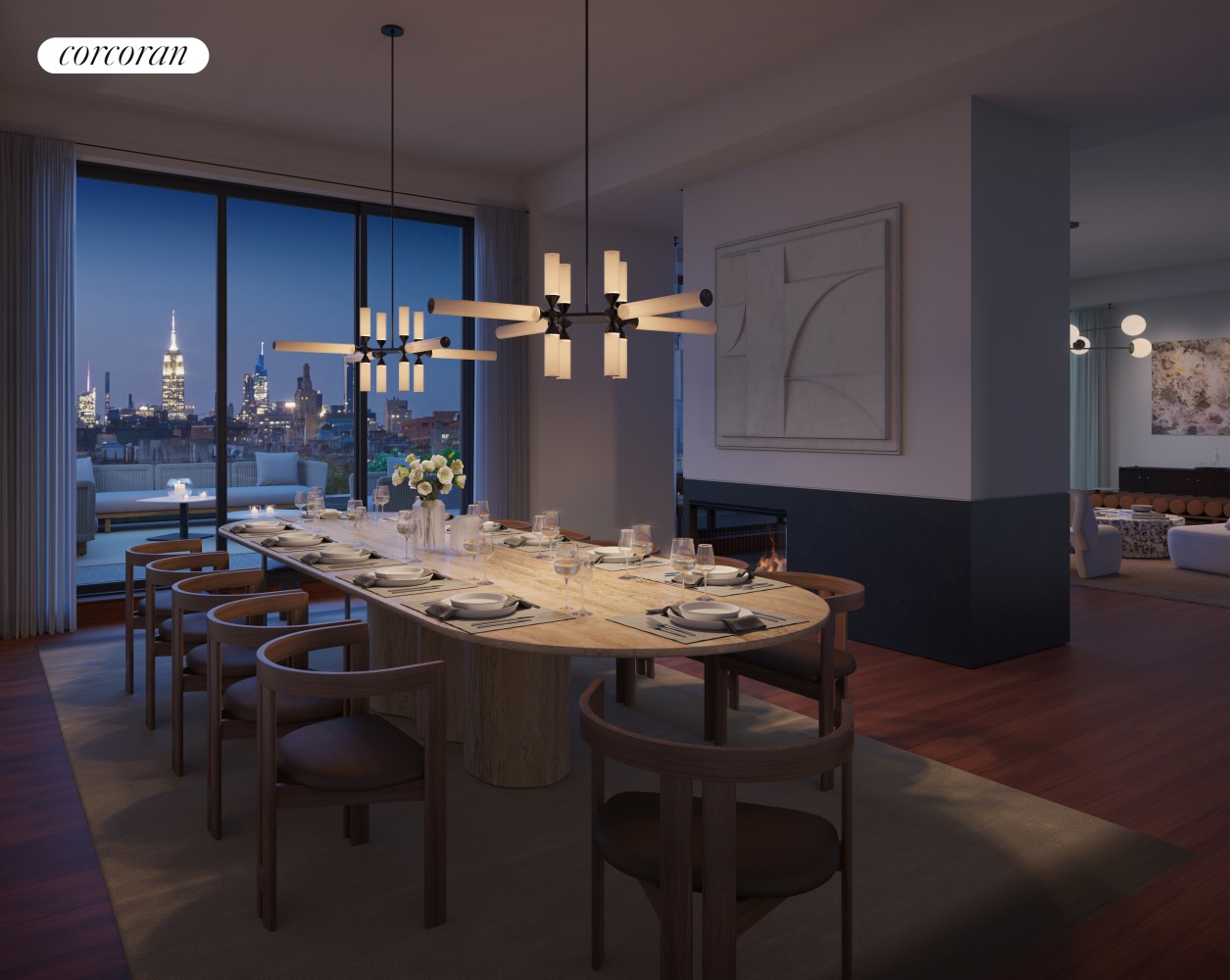 developer CGI of dining with Empire State view at 83 Thompson Street PH
