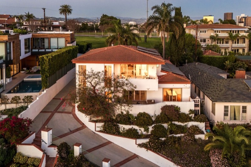 dusk aerial / tile roof / drive