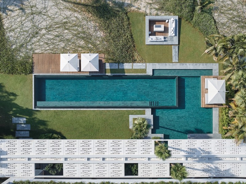 aerial lawn, L-pool, sunken lounge, beach edge